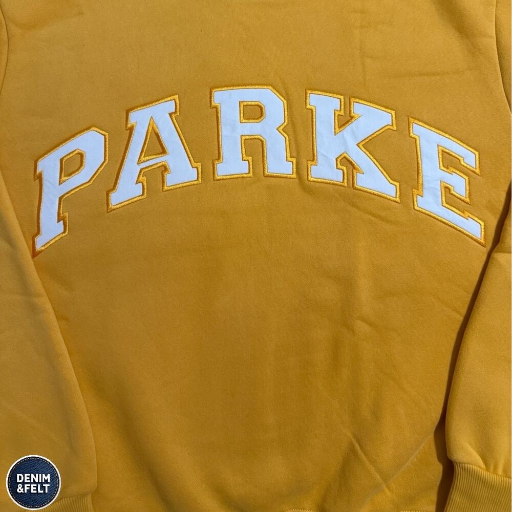 NEW PARKE Hometown Varsity Mockneck Sweatshirt Apricot White Oversized Cozy - Picture 4 of 11